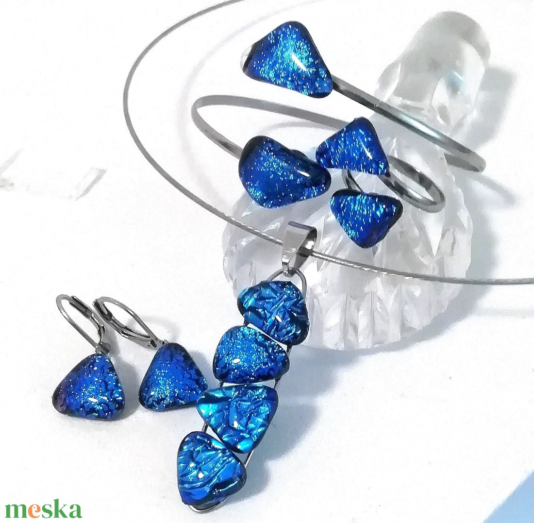 AKCIÓ! NEMESACÉL!  Kék-türkiz kavicsok dichroic ékszerszett. - ékszer - ékszerszett - Meska.hu