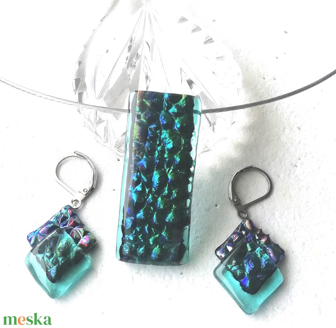 NEMESACÉL!  Türkiz fények trendi klipszes ékszerszett. - ékszer - ékszerszett - Meska.hu