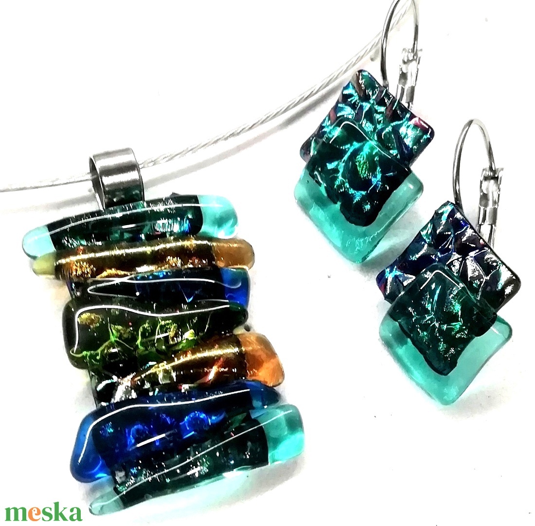 NEMESACÉL!  Dichroic fények trendi klipszes ékszerszett. - ékszer - ékszerszett - Meska.hu