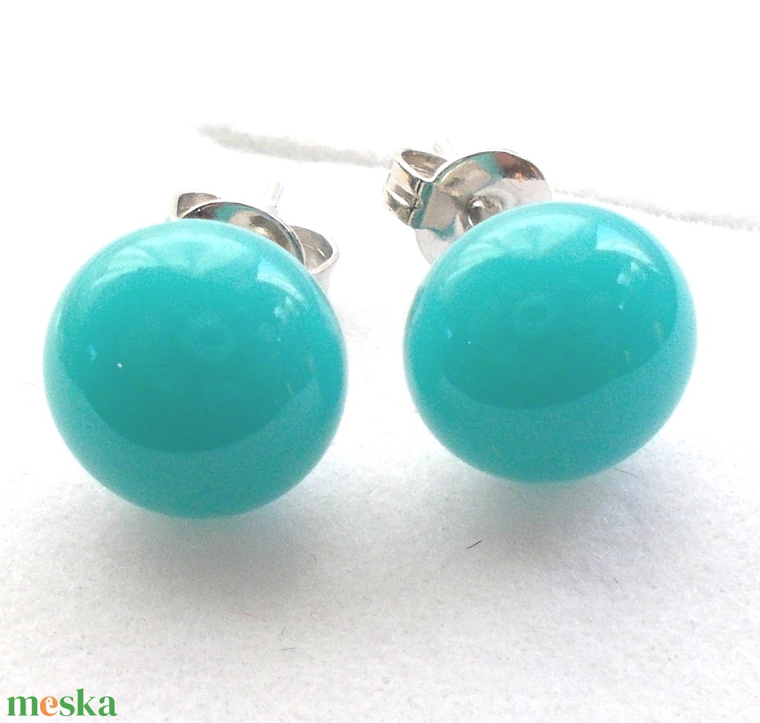 Türkizkék üveg fülbevaló, ajándék lányoknak, nőknek névnapra,születésnapra. - ékszer - fülbevaló - pötty fülbevaló - Meska.hu