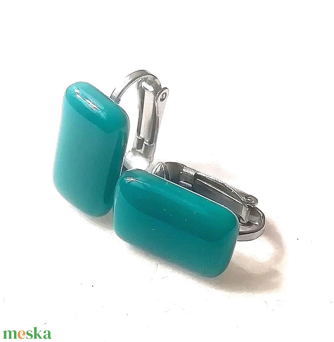 NEMESACÉL KLIPSZ.  Sötét türkiz zöld trendi klipszes fülbevaló. - ékszer - fülbevaló - klipsz - Meska.hu