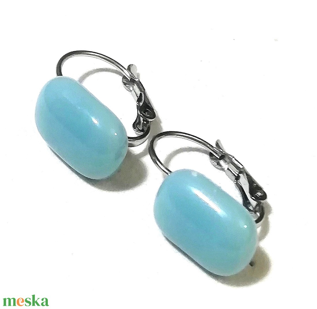 ORVOSI ACÉL! Púder Kék kapszula formájú trendi üveg fülbevaló. - ékszer - fülbevaló - lógó fülbevaló - Meska.hu