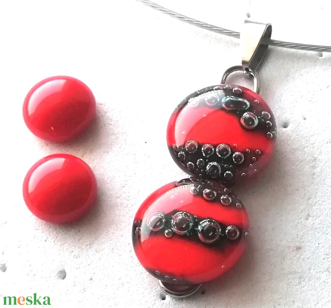 AKCIÓ! NEMESACÉL!  Elegáns piros üvegékszer szett. - ékszer - ékszerszett - Meska.hu