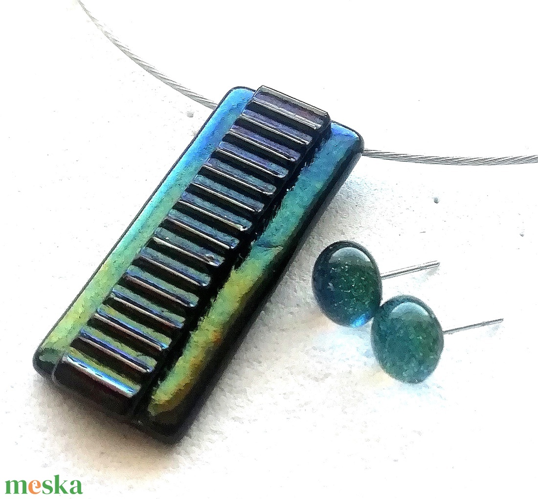 NEMESACÉL!  Kék-zöld fények nyaklánc . - ékszer - ékszerszett - Meska.hu