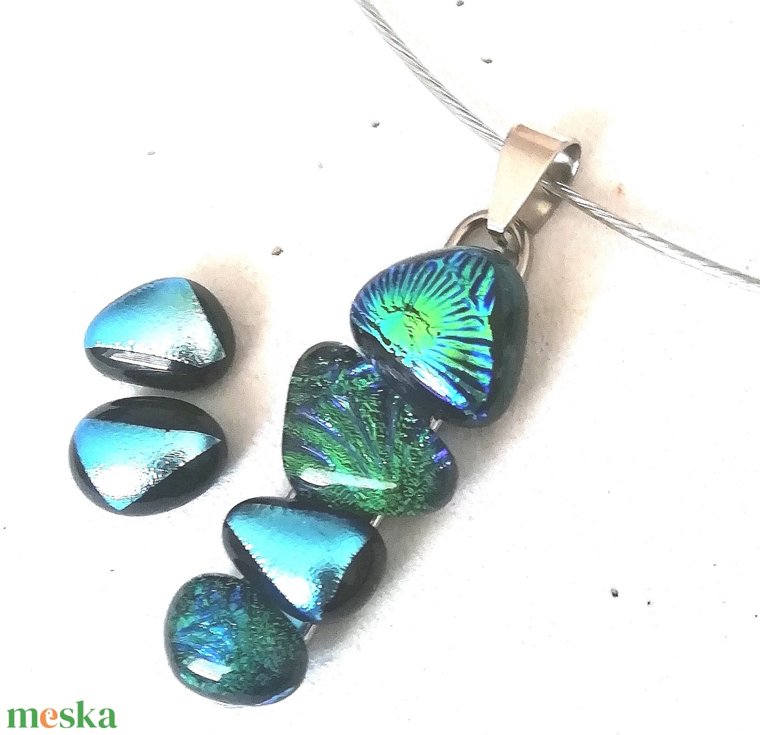 AKCIÓ! NEMESACÉL!  Kék-zöld kavicsok dichroic ékszerszett. - ékszer - ékszerszett - Meska.hu