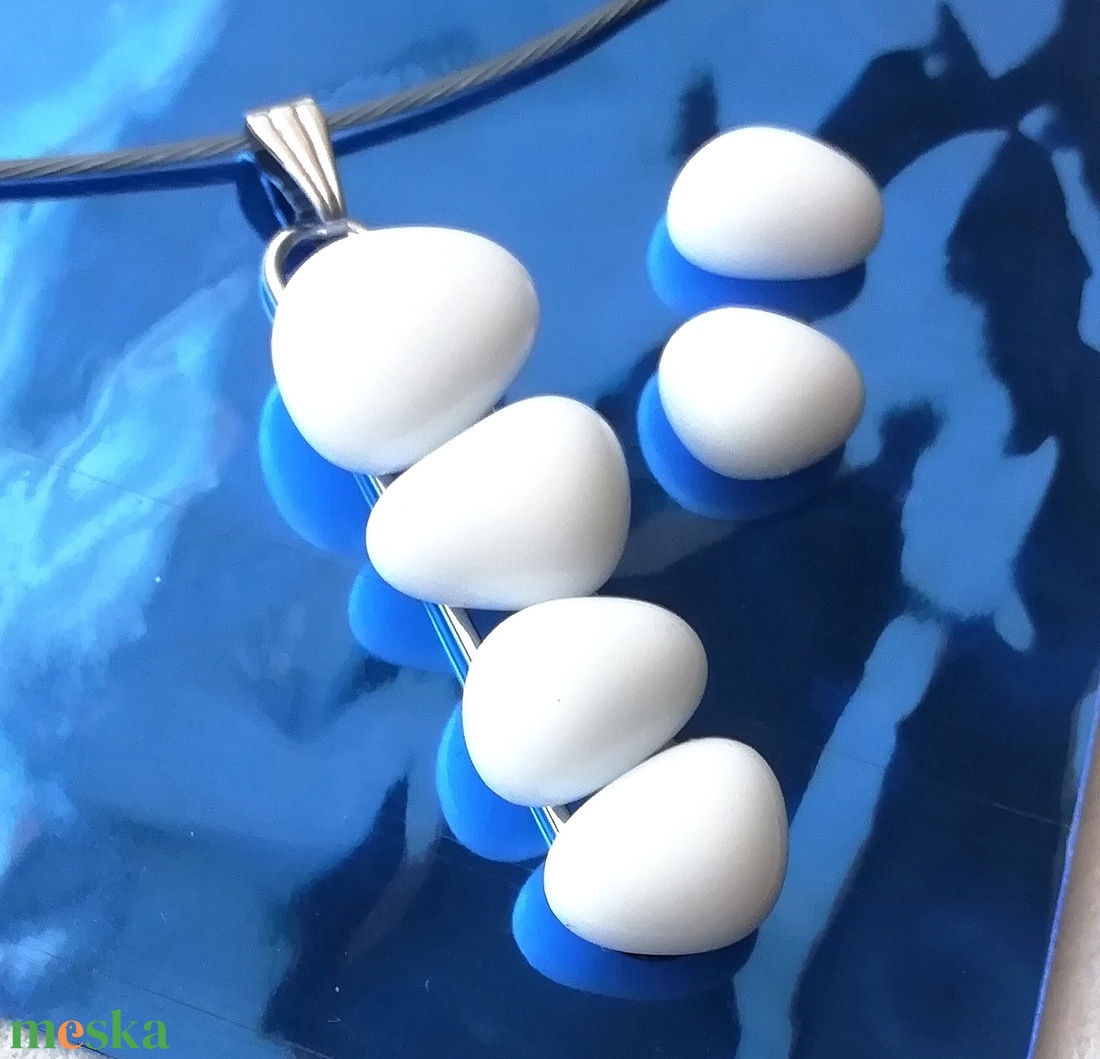 AKCIÓ!  Fehér kavicsok nemesacél üvegékszer szett. - ékszer - ékszerszett - Meska.hu