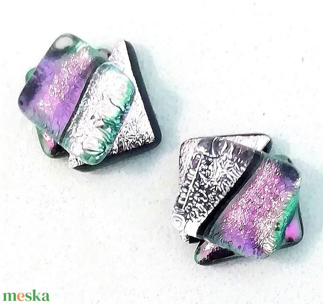 Orvosi fém!  Dichroic duó trendi fülbevaló, ajándék névnapra, születésnapra. - ékszer - fülbevaló - pötty fülbevaló - Meska.hu