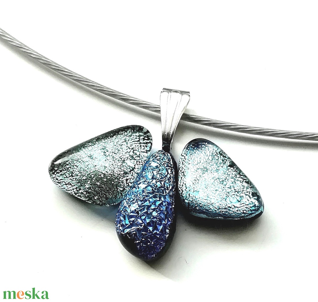  NEMESACÉL!   Ezüstkék cseppecske dichroic nyaklánc. - ékszer - nyaklánc - medálos nyaklánc - Meska.hu