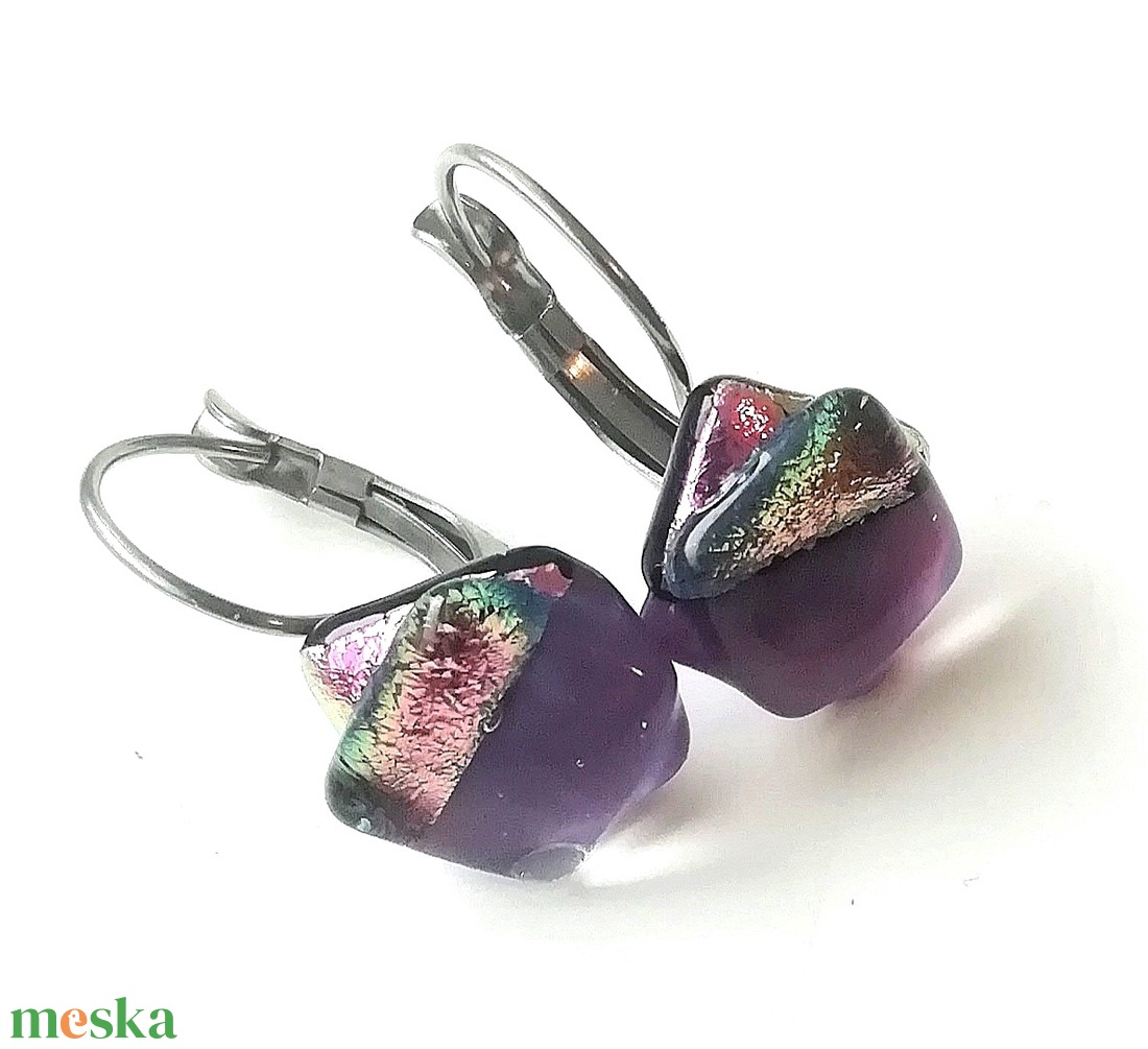 NEMESACÉL!  Levendula dichroic fülbevaló, ajándék névnapra, születésnapra. - ékszer - ékszerszett - Meska.hu
