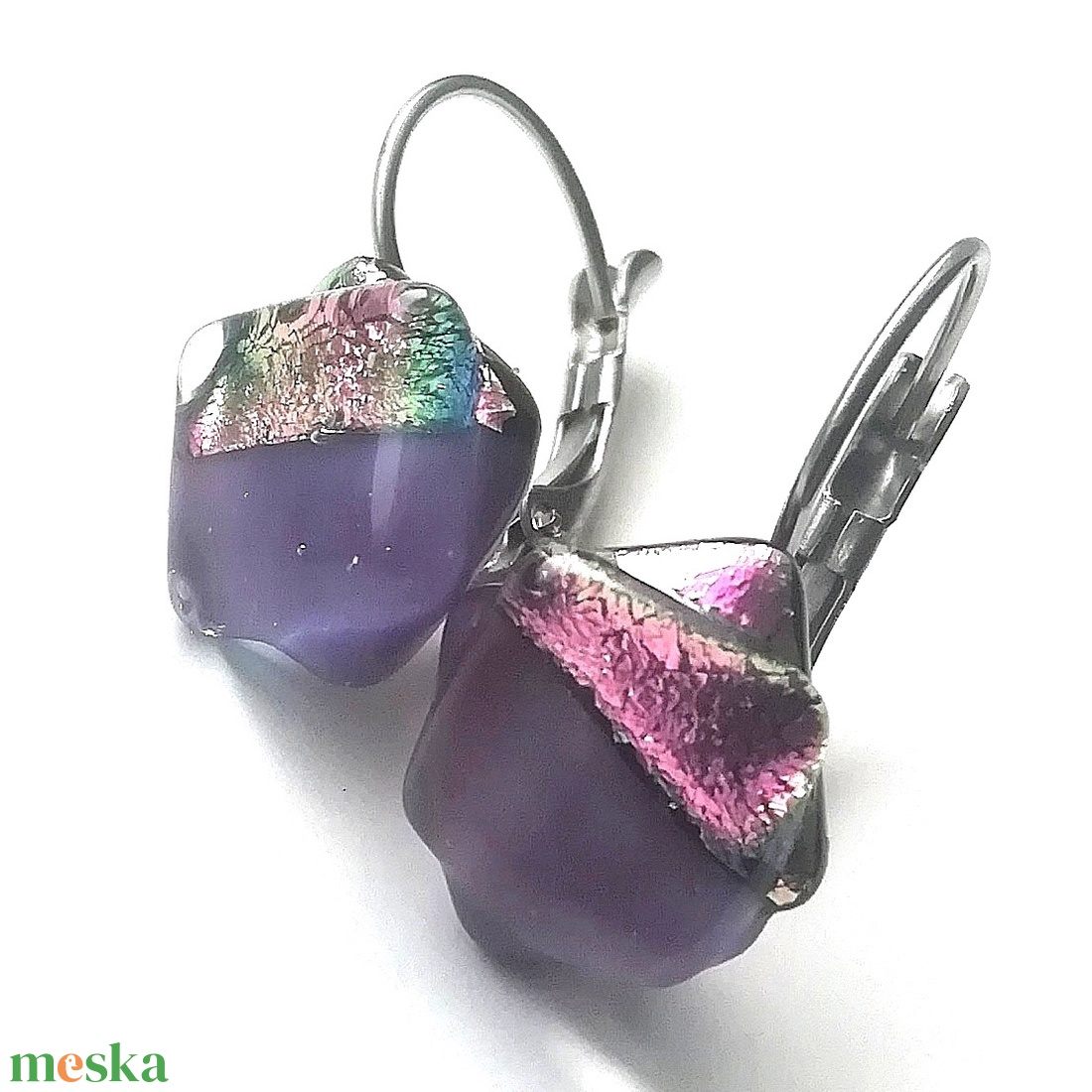 NEMESACÉL!  Levendula dichroic fülbevaló, ajándék névnapra, születésnapra. - ékszer - ékszerszett - Meska.hu