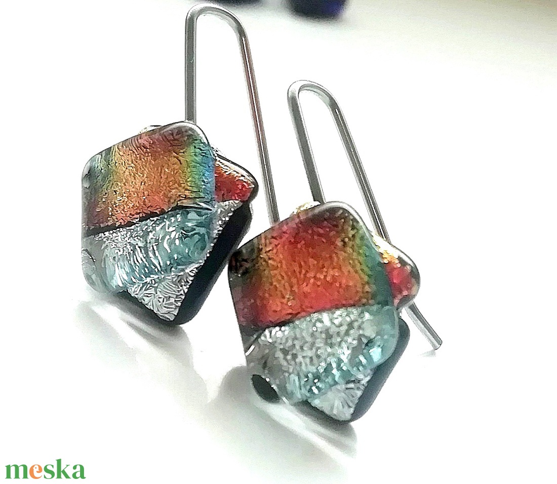 NEMESACÉL!  Ezüstös naplemente dichroic fülbevaló, ajándék névnapra, születésnapra. - ékszer - ékszerszett - Meska.hu