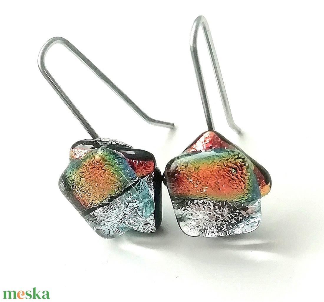 NEMESACÉL!  Ezüstös naplemente dichroic fülbevaló, ajándék névnapra, születésnapra. - ékszer - ékszerszett - Meska.hu