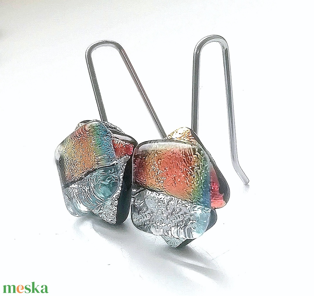 NEMESACÉL!  Ezüstös naplemente dichroic fülbevaló, ajándék névnapra, születésnapra. - ékszer - ékszerszett - Meska.hu