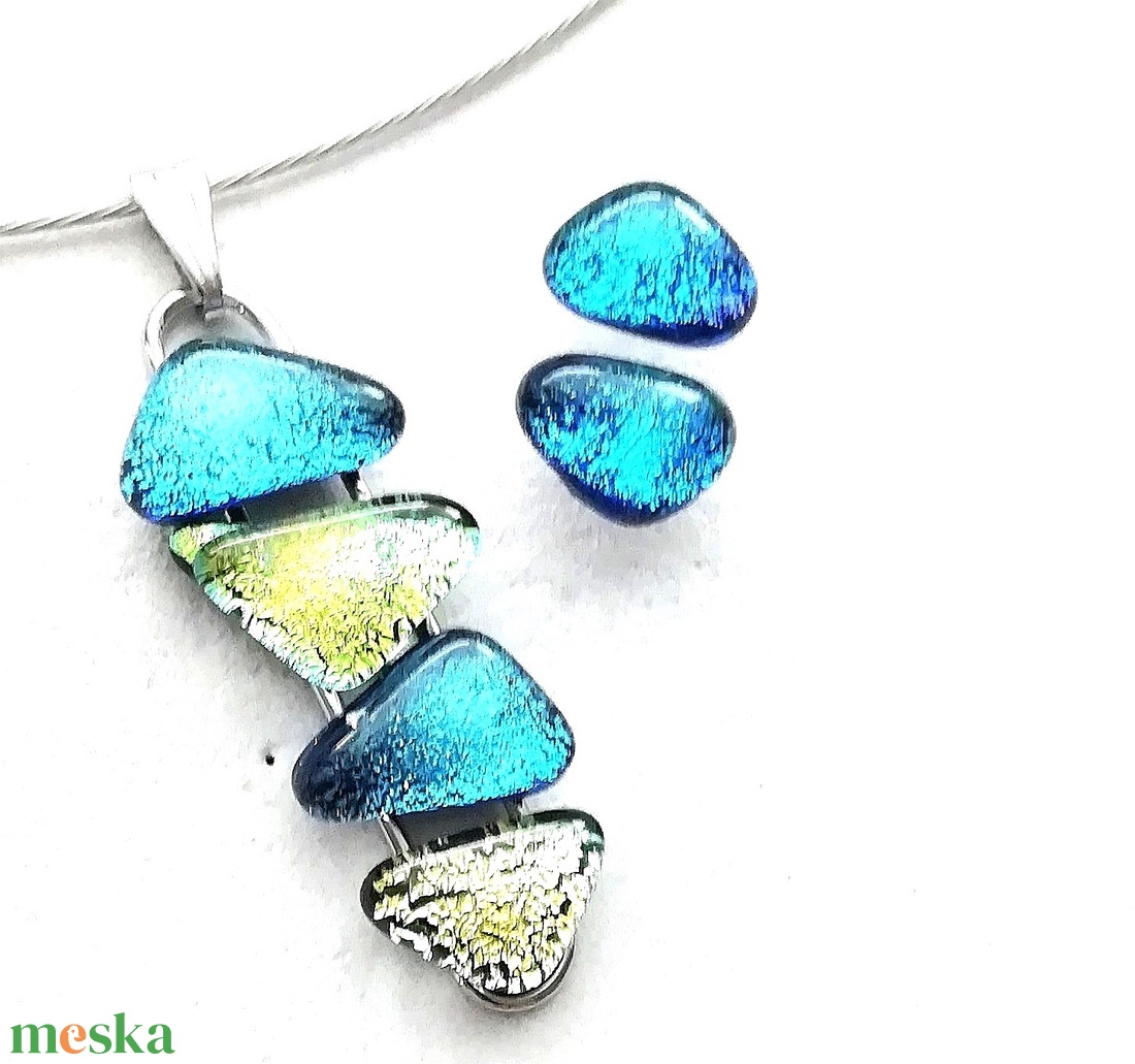  NEMESACÉL!  Színes dichroic kavicsok, szabálytalan ékszerszett. - ékszer - ékszerszett - Meska.hu