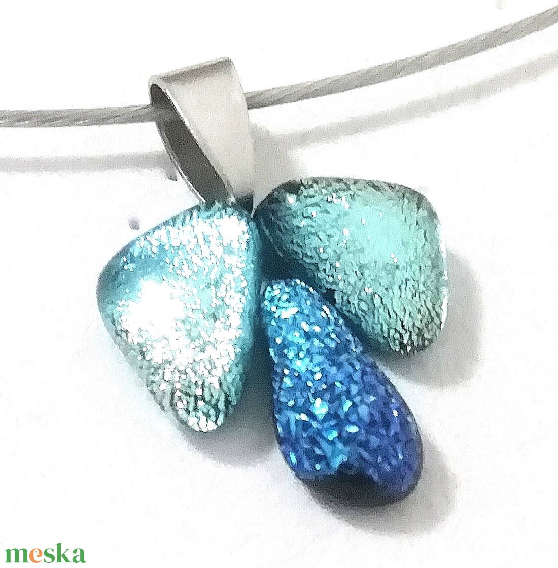  NEMESACÉL!   Ezüstkék cseppecske dichroic nyaklánc. - ékszer - nyaklánc - medálos nyaklánc - Meska.hu