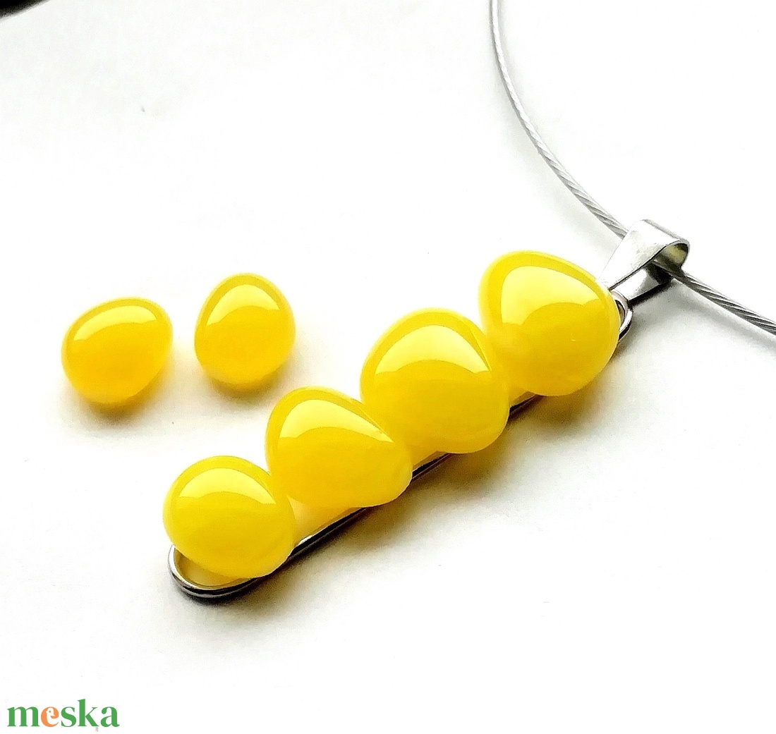 AKCIÓ! NEMESACÉL!  Sárga kavicsok üvegékszer szett. - ékszer - ékszerszett - Meska.hu