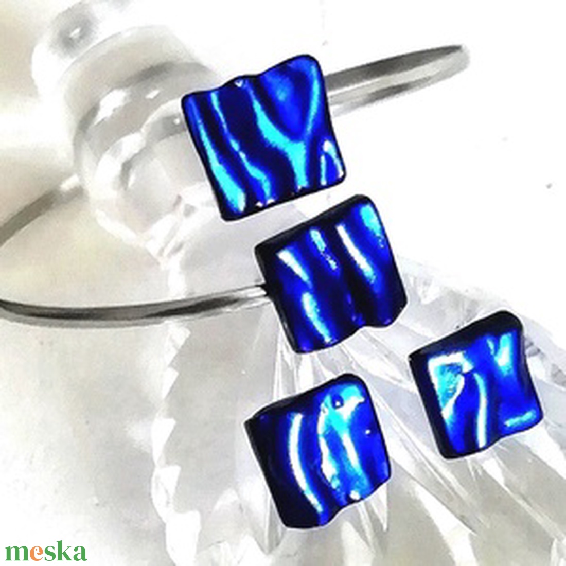 NEMESACÉL!   Kék kockák karkötő és fülbevaló. - ékszer - ékszerszett - Meska.hu