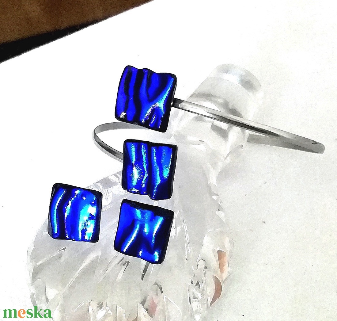 NEMESACÉL!   Kék kockák karkötő és fülbevaló. - ékszer - ékszerszett - Meska.hu