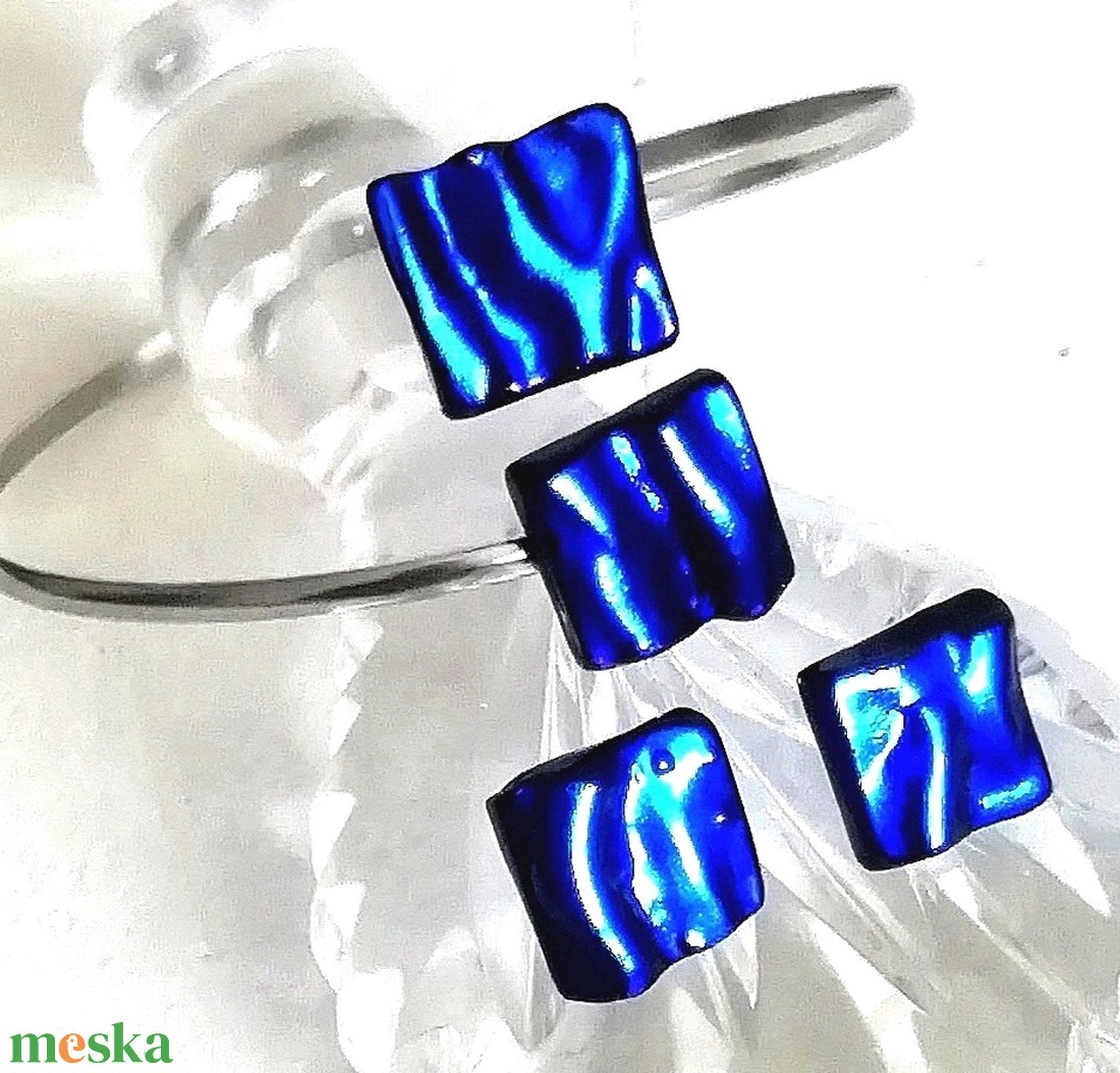 NEMESACÉL!   Kék kockák karkötő és fülbevaló. - ékszer - ékszerszett - Meska.hu