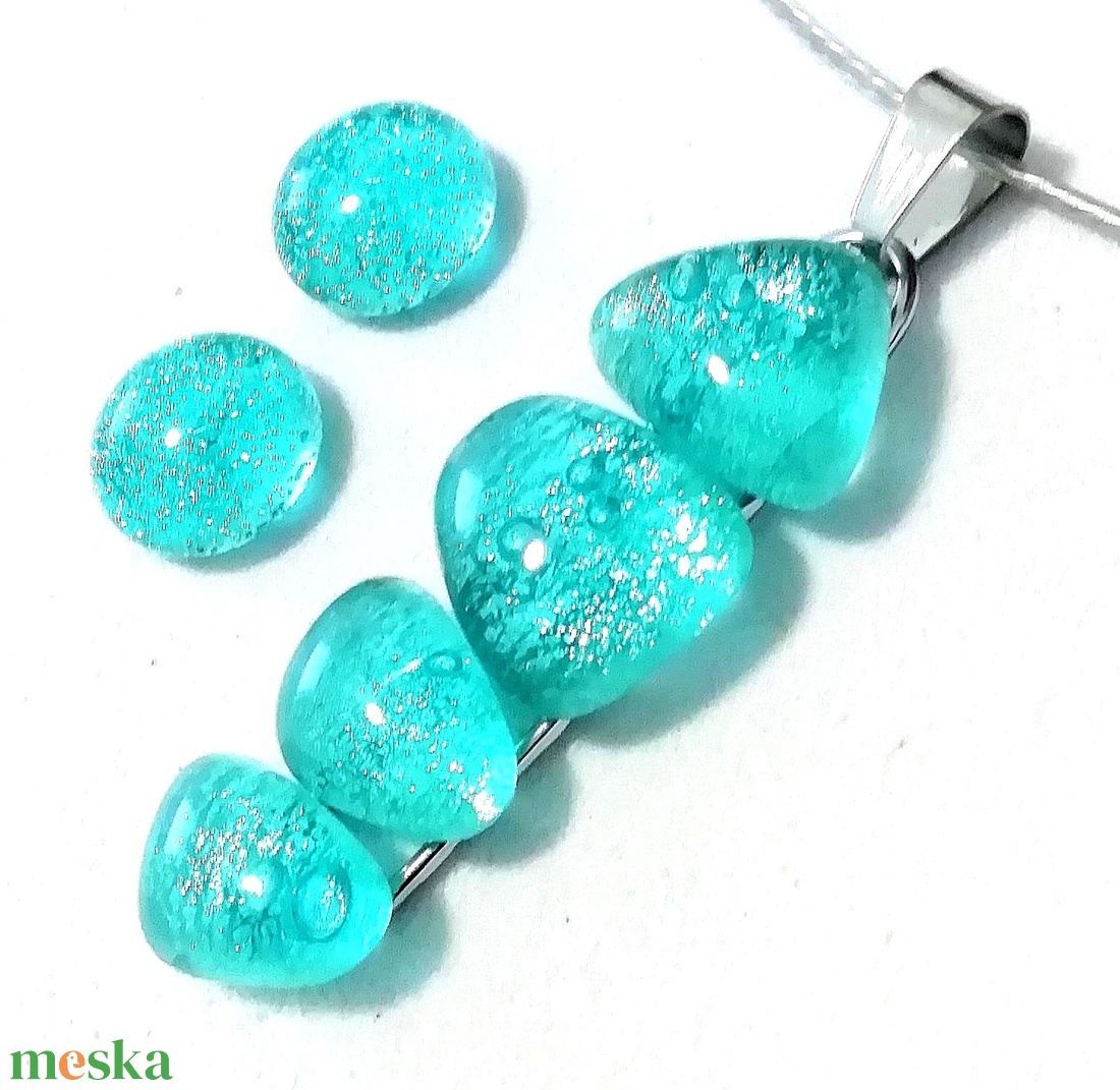AKCIÓ! NEMESACÉL!  Türkiz kavicsok dichroic ékszerszett. - ékszer - ékszerszett - Meska.hu