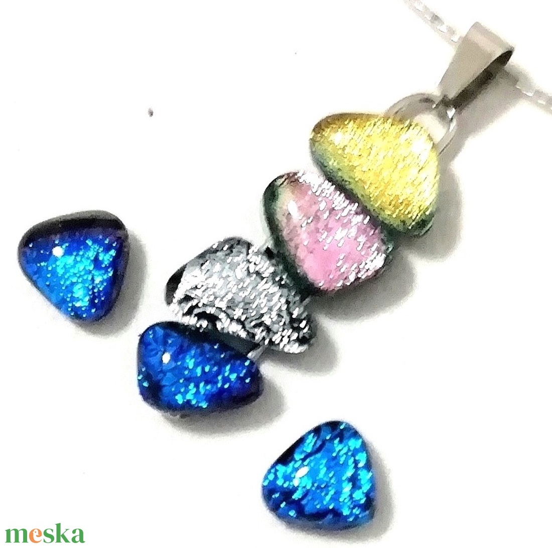  NEMESACÉL!  Színes dichroic kavicsok, szabálytalan ékszerszett. - ékszer - ékszerszett - Meska.hu