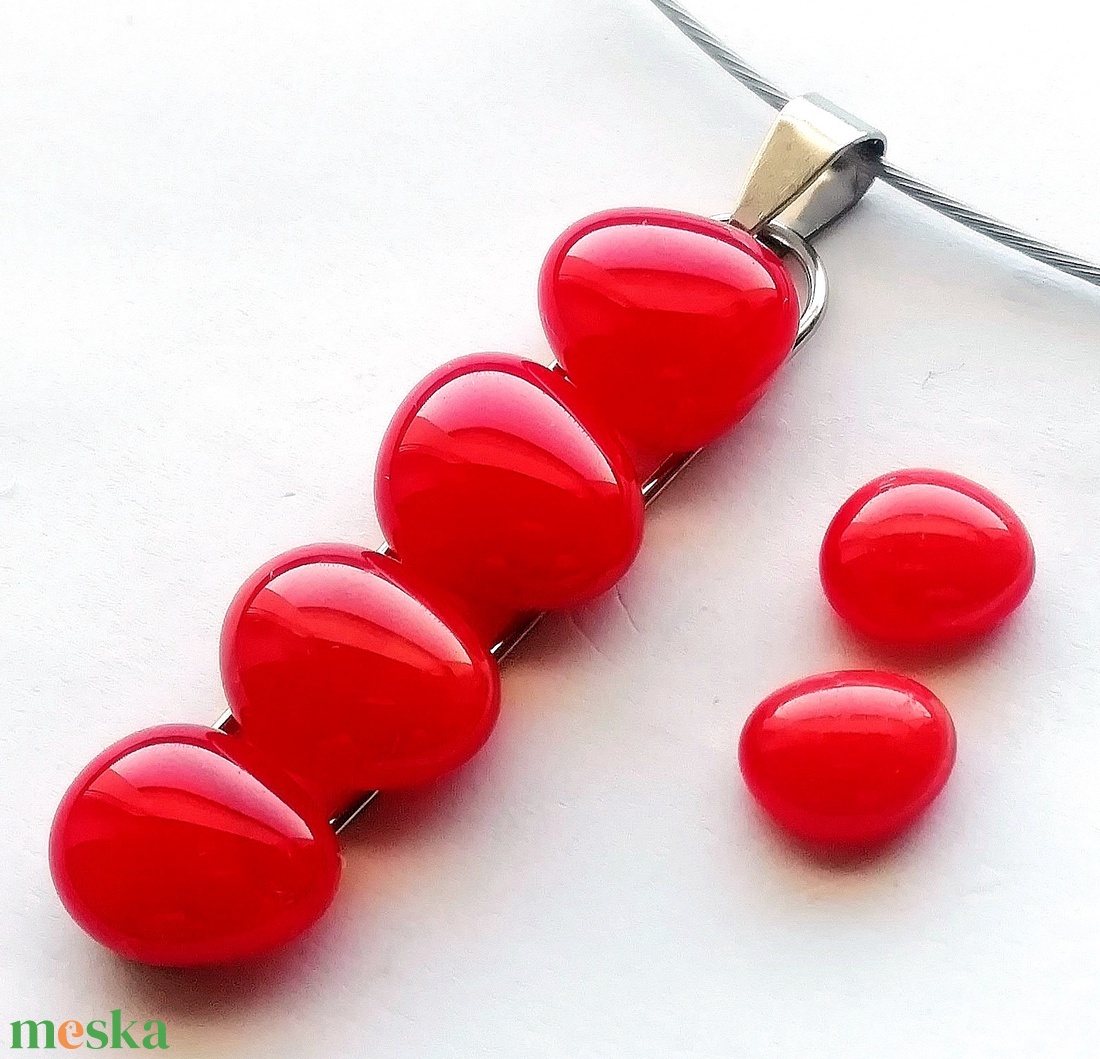 NEMESACÉL!  Narancsos piros kavicsok üvegékszer szett. - ékszer - ékszerszett - Meska.hu