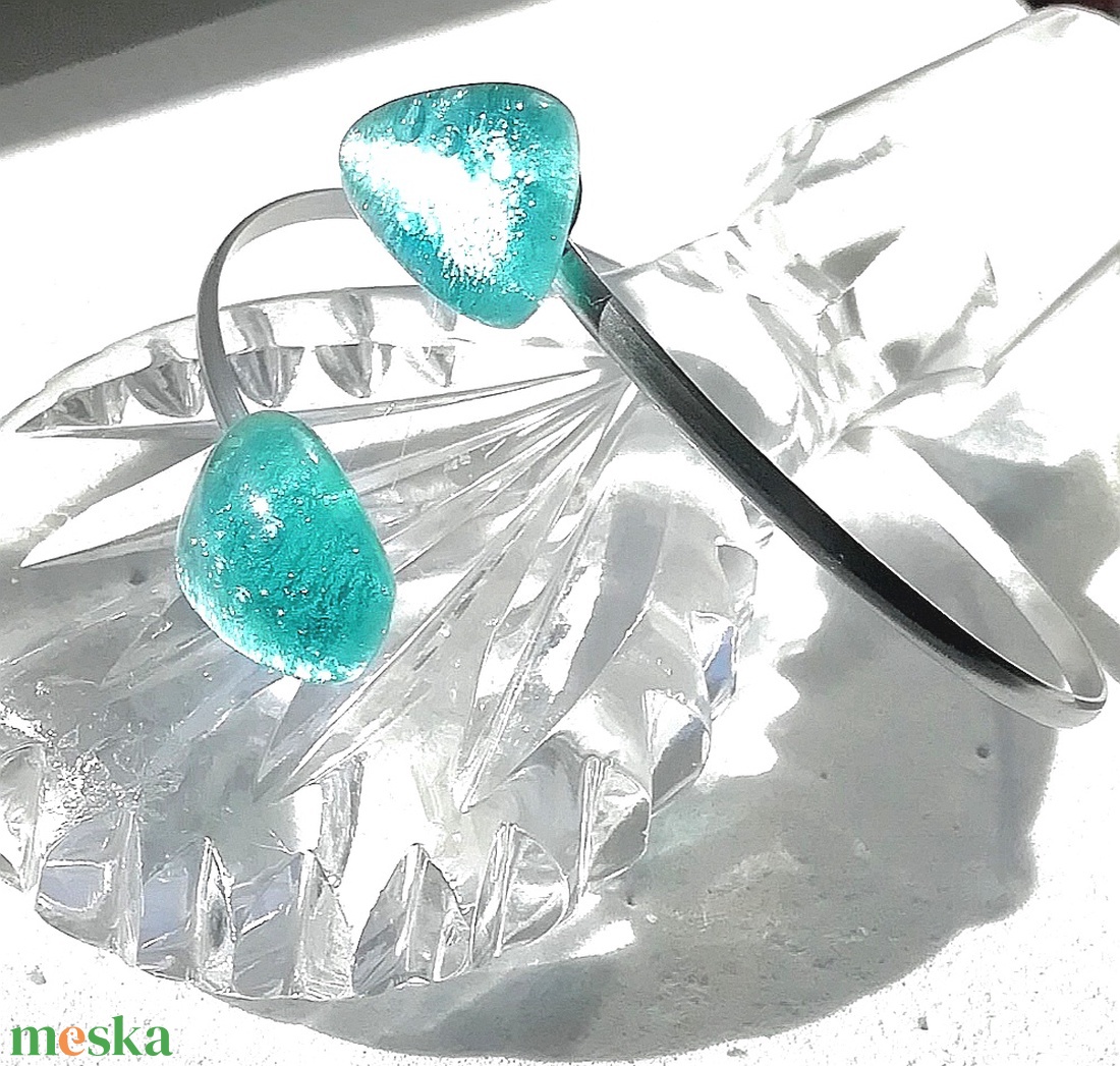 AKCIÓ! NEMESACÉL!  Türkiz kavicsok dichroic ékszerszett. - ékszer - ékszerszett - Meska.hu