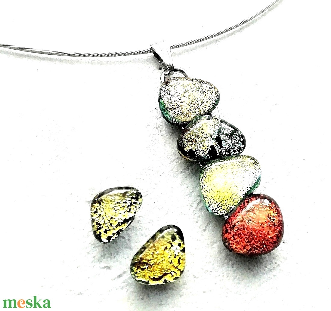 AKCIÓ! NEMESACÉL!  Vörös-arany kavicsok dichroic üvegékszer szett. - ékszer - ékszerszett - Meska.hu