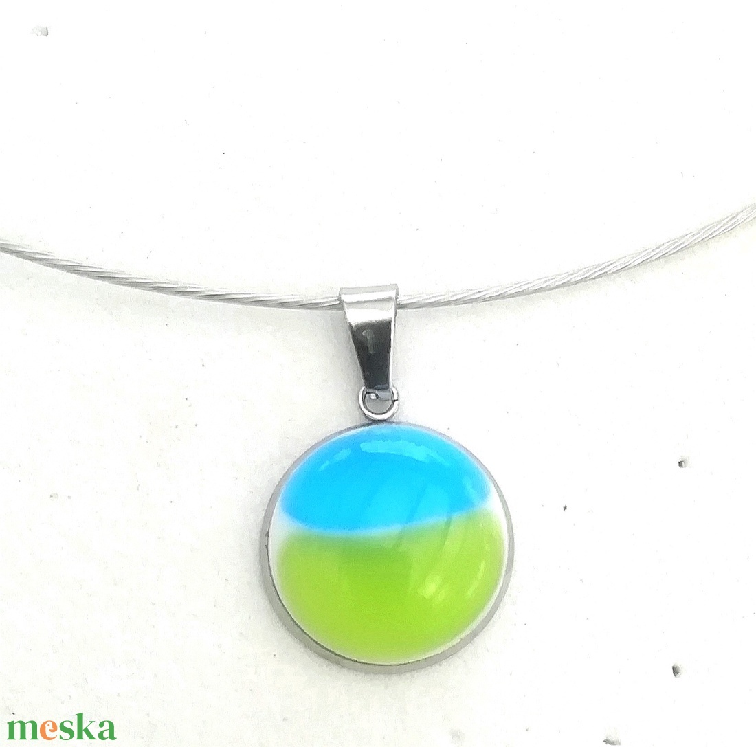 NEMESACÉL! Ezüst aqua dichroic nyaklánc , ajándék  ballagásra, névnapra, születésnapra. - ékszer - nyaklánc - medál - Meska.hu