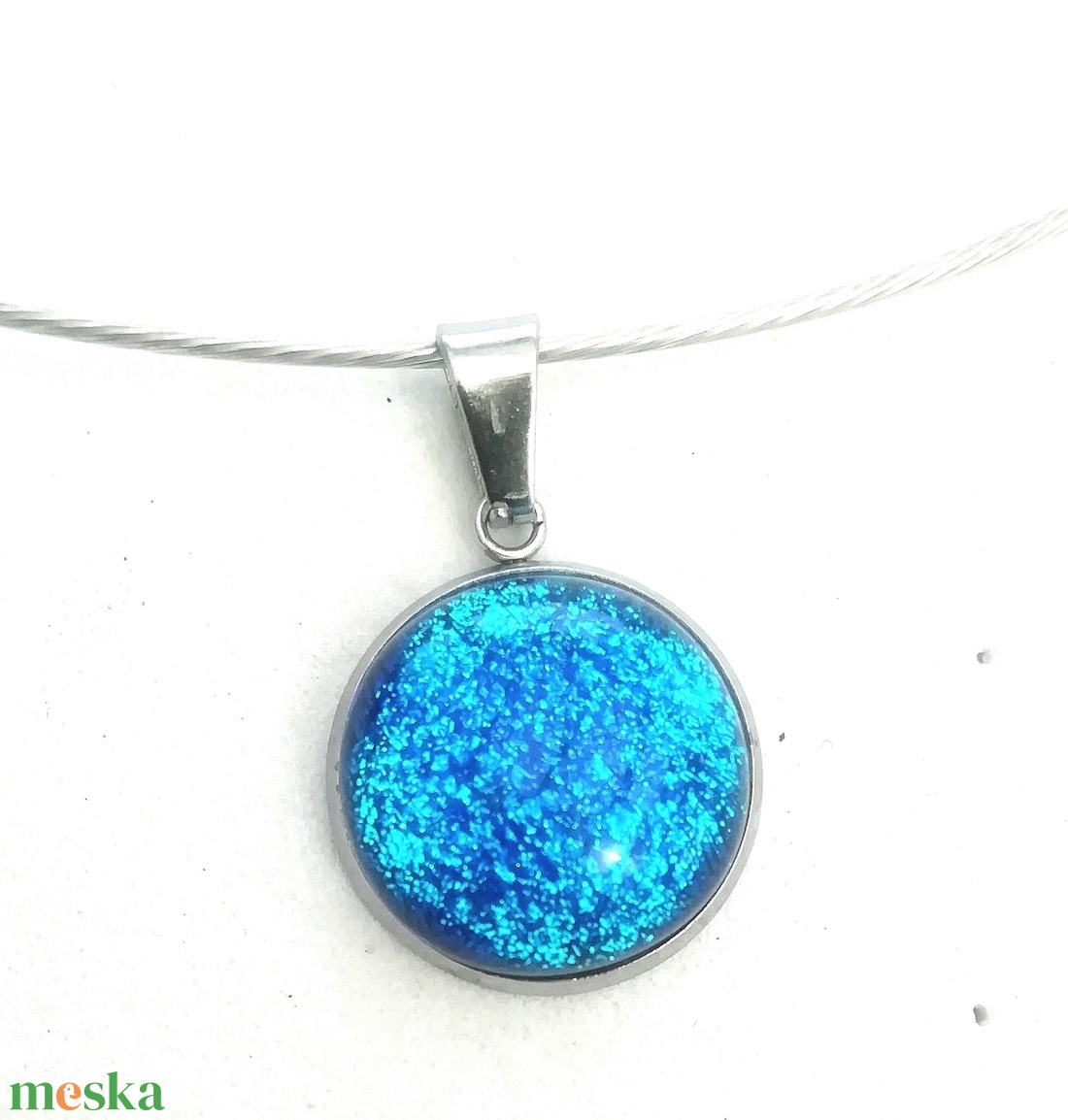 NEMESACÉL! Ezüst aqua dichroic nyaklánc , ajándék  ballagásra, névnapra, születésnapra. - ékszer - nyaklánc - medál - Meska.hu