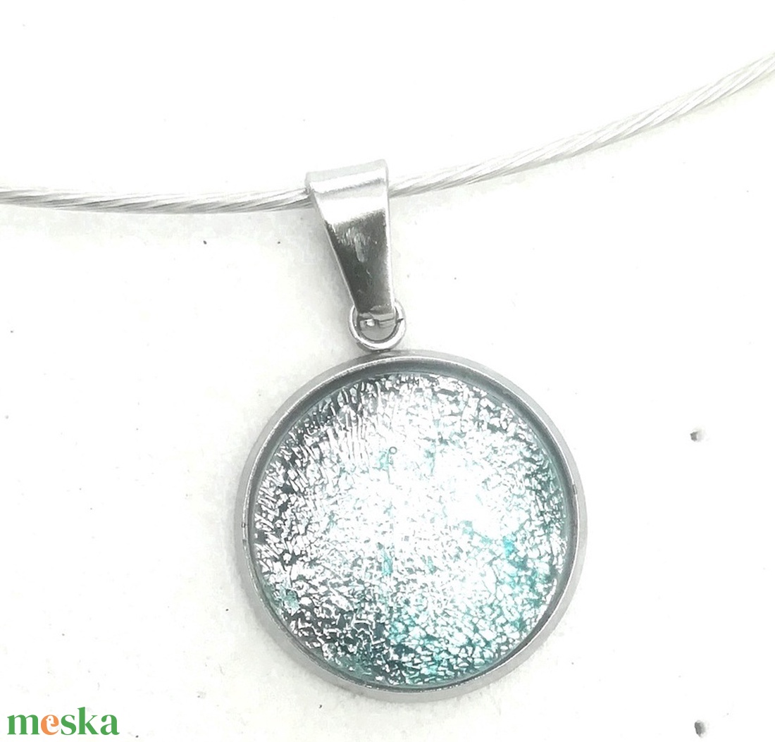 NEMESACÉL! Ezüst aqua dichroic nyaklánc , ajándék  ballagásra, névnapra, születésnapra. - ékszer - nyaklánc - medál - Meska.hu
