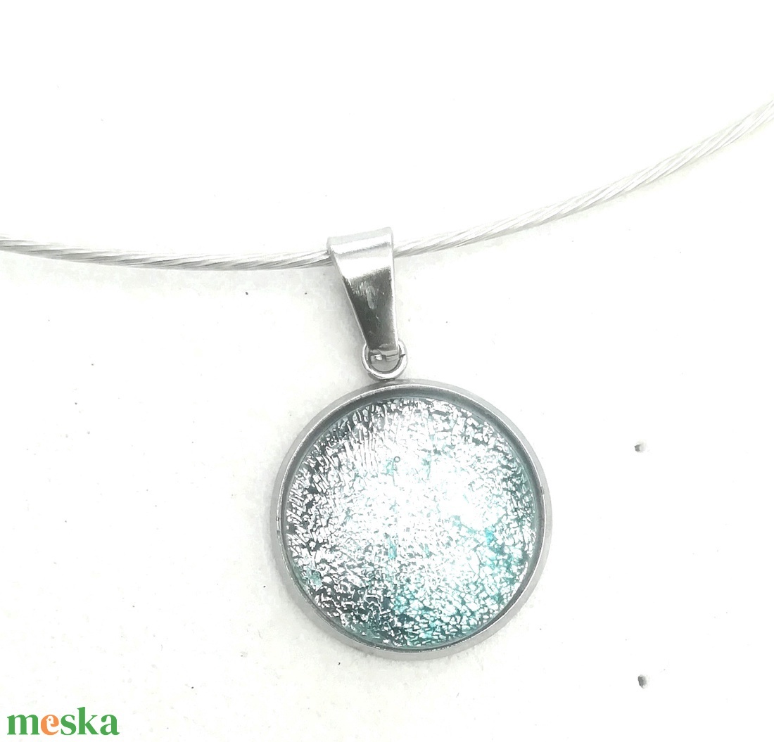 NEMESACÉL! Ezüst aqua dichroic nyaklánc , ajándék  ballagásra, névnapra, születésnapra. - ékszer - nyaklánc - medál - Meska.hu