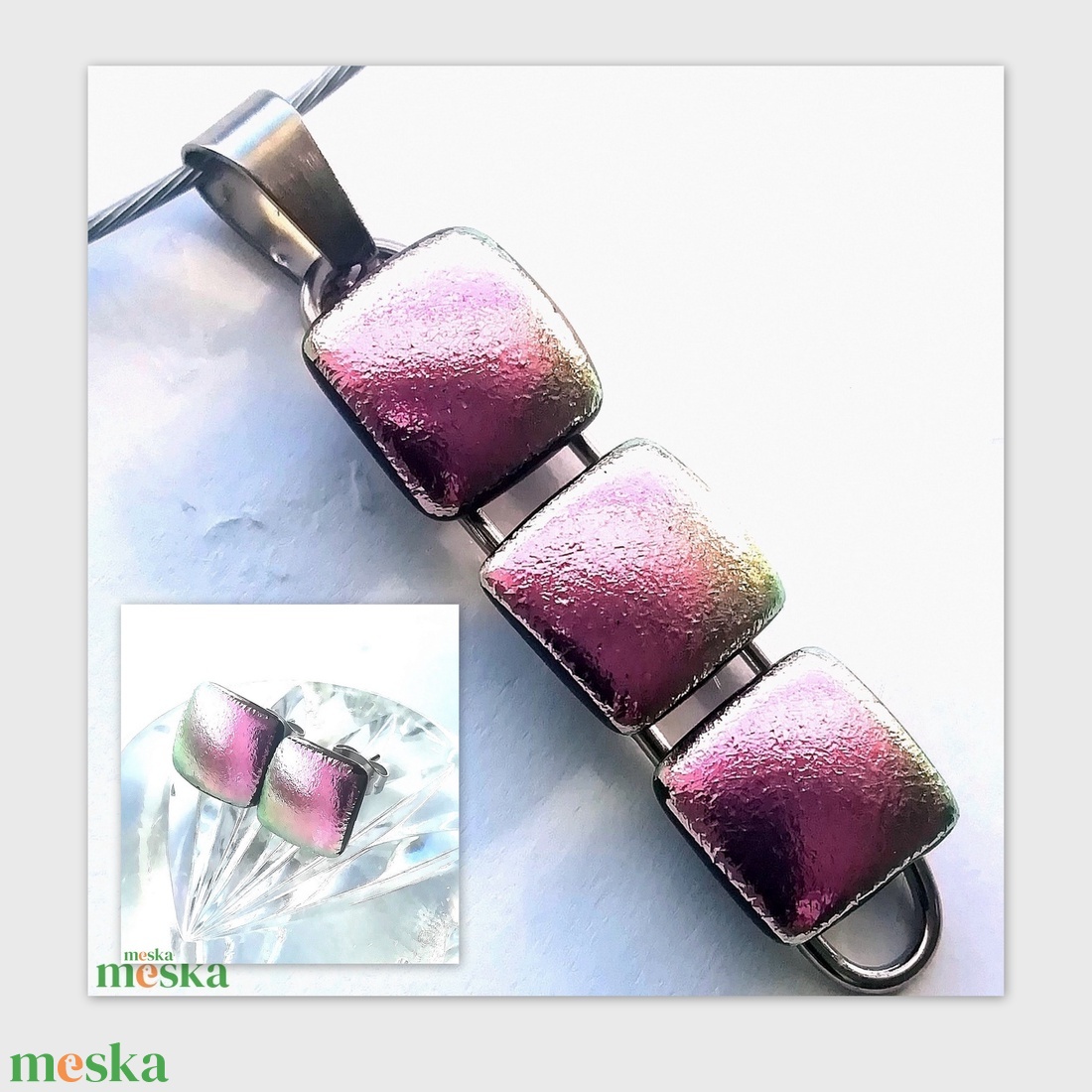  NEMESACÉL!  Magnólia dichroic ékszerszett. - ékszer - ékszerszett - Meska.hu