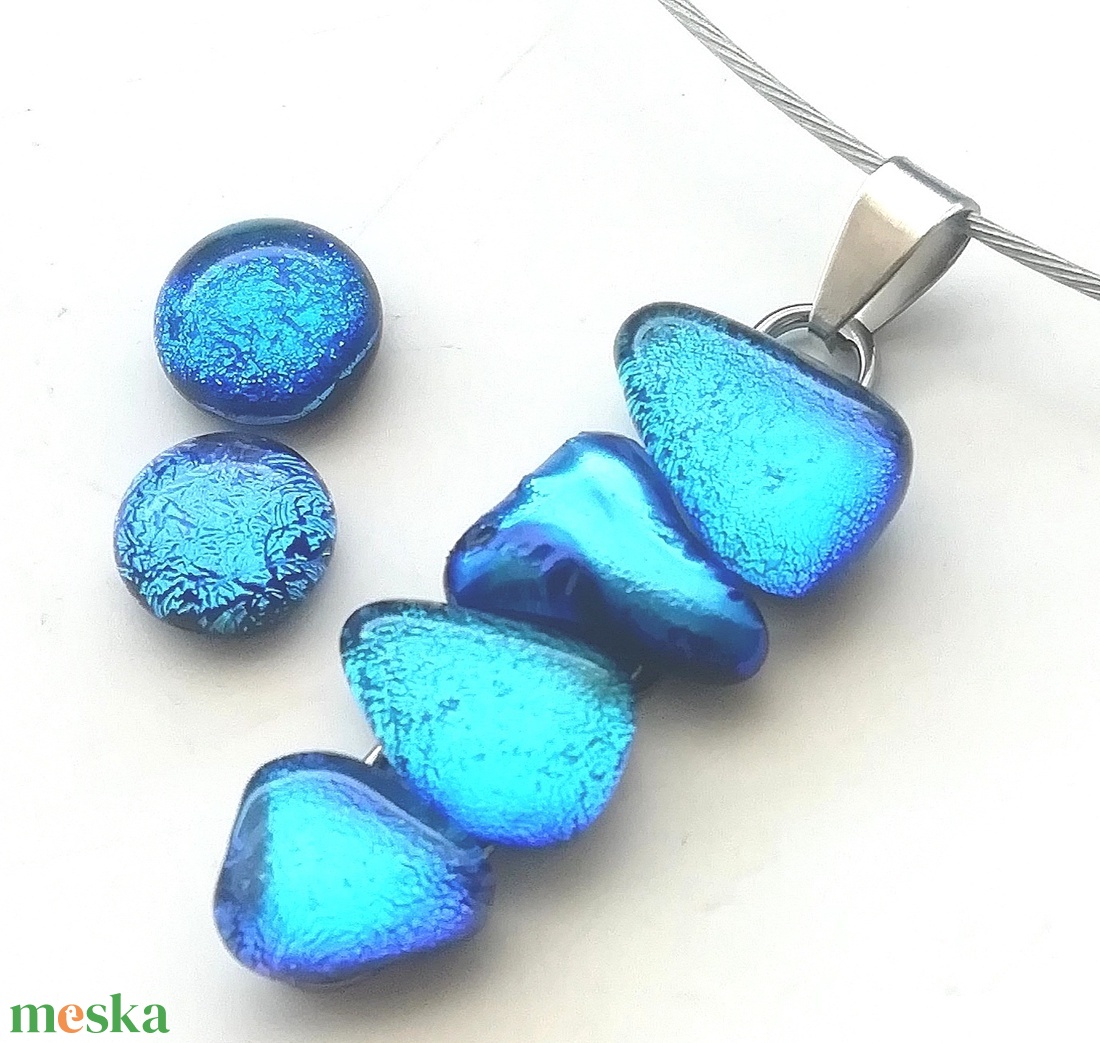  NEMESACÉL!  Kék kavicsok dichroic ékszerszett. - ékszer - ékszerszett - Meska.hu