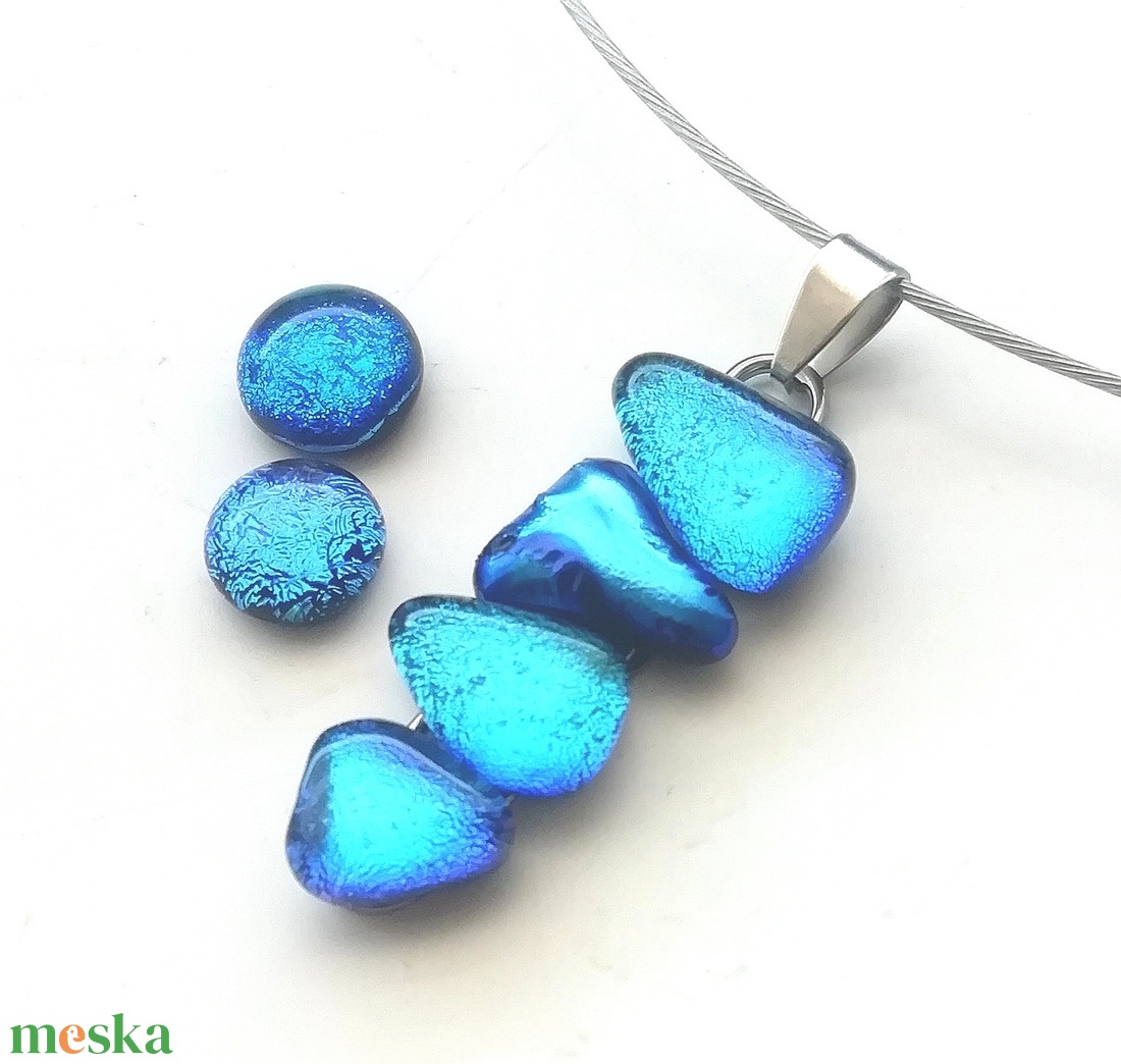  NEMESACÉL!  Kék kavicsok dichroic ékszerszett. - ékszer - ékszerszett - Meska.hu