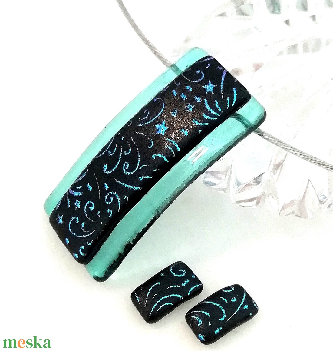 AKCIÓ! Kék-türkiz tűzijáték, dichroic ékszerszett. - ékszer - ékszerszett - Meska.hu