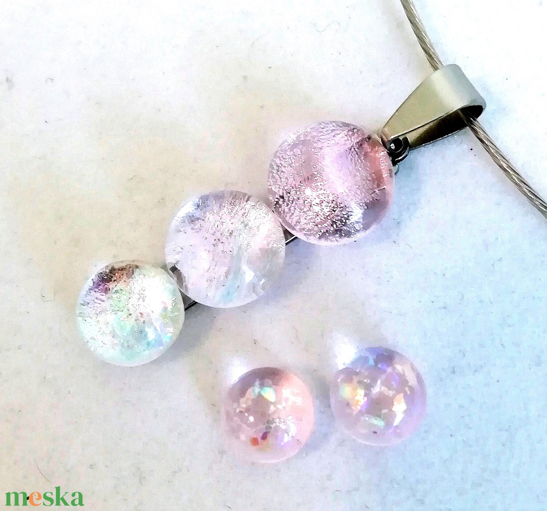  NEMESACÉL! Rózsafények dichroic kavicsok ékszerszett. - ékszer - ékszerszett - Meska.hu