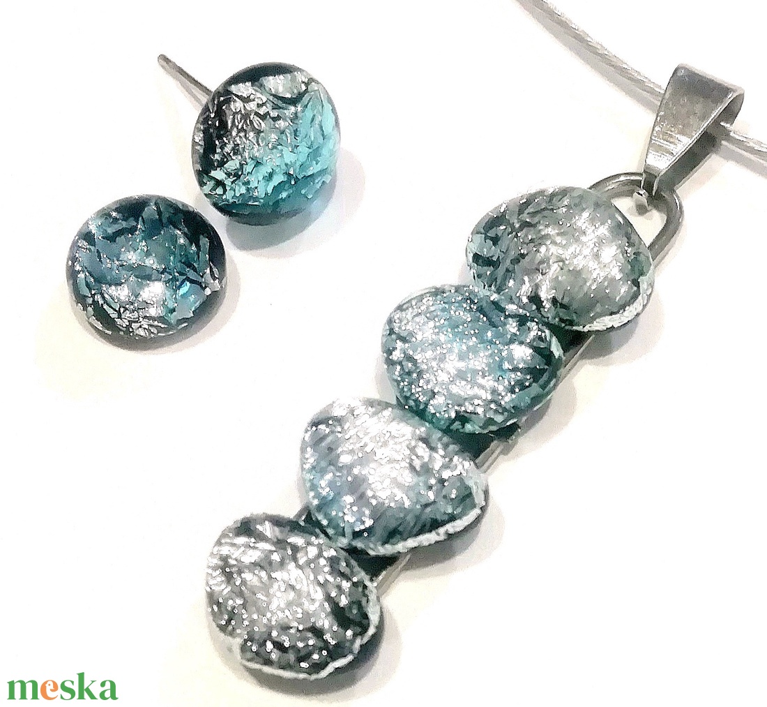 AKCIÓ! NEMESACÉL!  Ezüst kavicsok dichroic ékszerszett. - ékszer - ékszerszett - Meska.hu