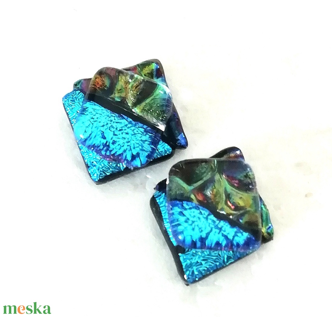 Kék fények dichroic  fülbevaló. - ékszer - fülbevaló - pötty fülbevaló - Meska.hu