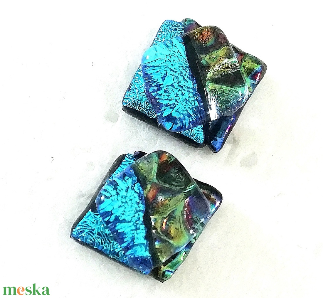 Kék fények dichroic  fülbevaló. - ékszer - fülbevaló - pötty fülbevaló - Meska.hu