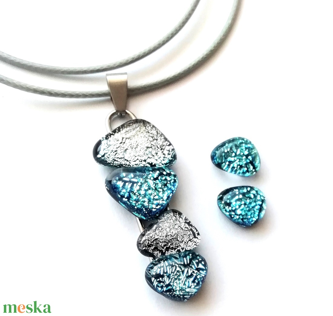 AKCIÓ! NEMESACÉL!  Kék- -ezüst kavicsok dichroic ékszerszett. - ékszer - ékszerszett - Meska.hu