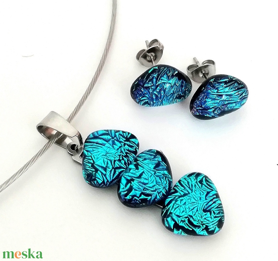 AKCIÓ! NEMESACÉL!  Kék-türkiz kavicsok dichroic ékszerszett. - ékszer - ékszerszett - Meska.hu