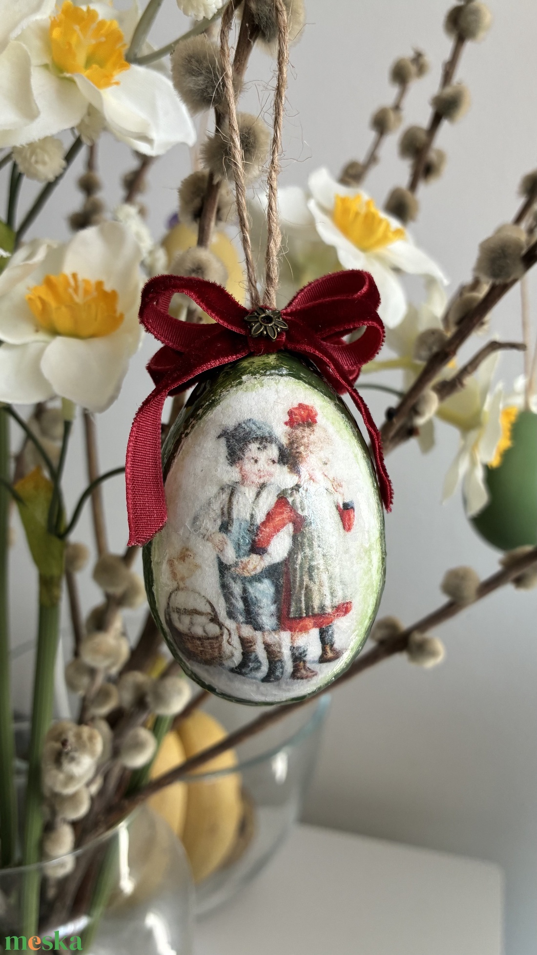 Zöld, piros húsvéti tojás - ünnepi díszek, dekorációk - húsvéti díszek és dekorációk - húsvéti tojásfadíszek - Meska.hu