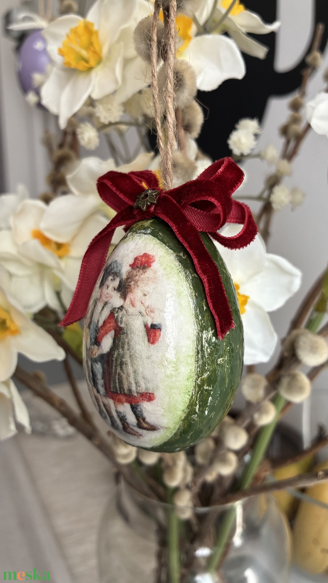 Zöld, piros húsvéti tojás - ünnepi díszek, dekorációk - húsvéti díszek és dekorációk - húsvéti tojásfadíszek - Meska.hu