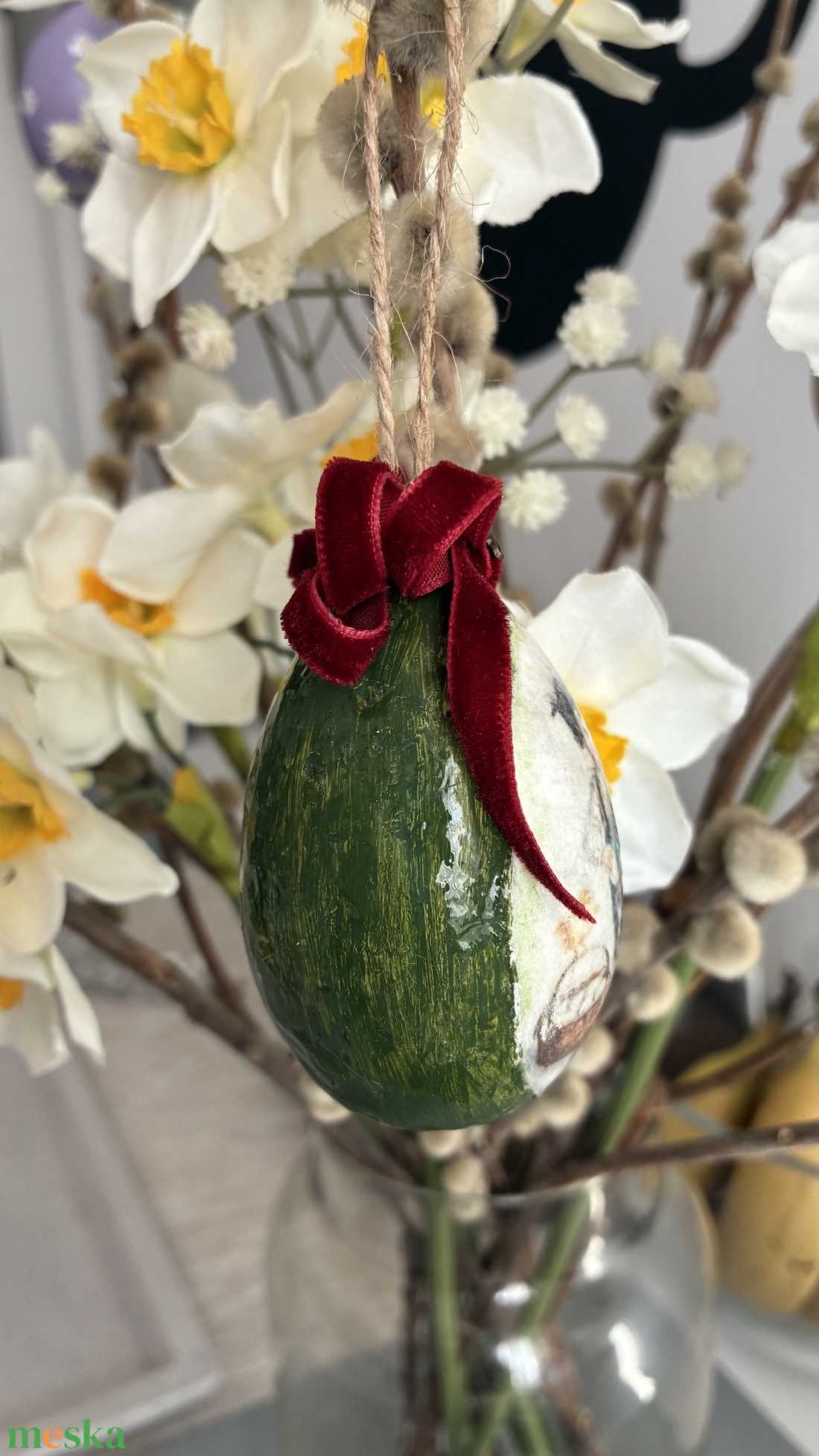 Zöld, piros húsvéti tojás - ünnepi díszek, dekorációk - húsvéti díszek és dekorációk - húsvéti tojásfadíszek - Meska.hu