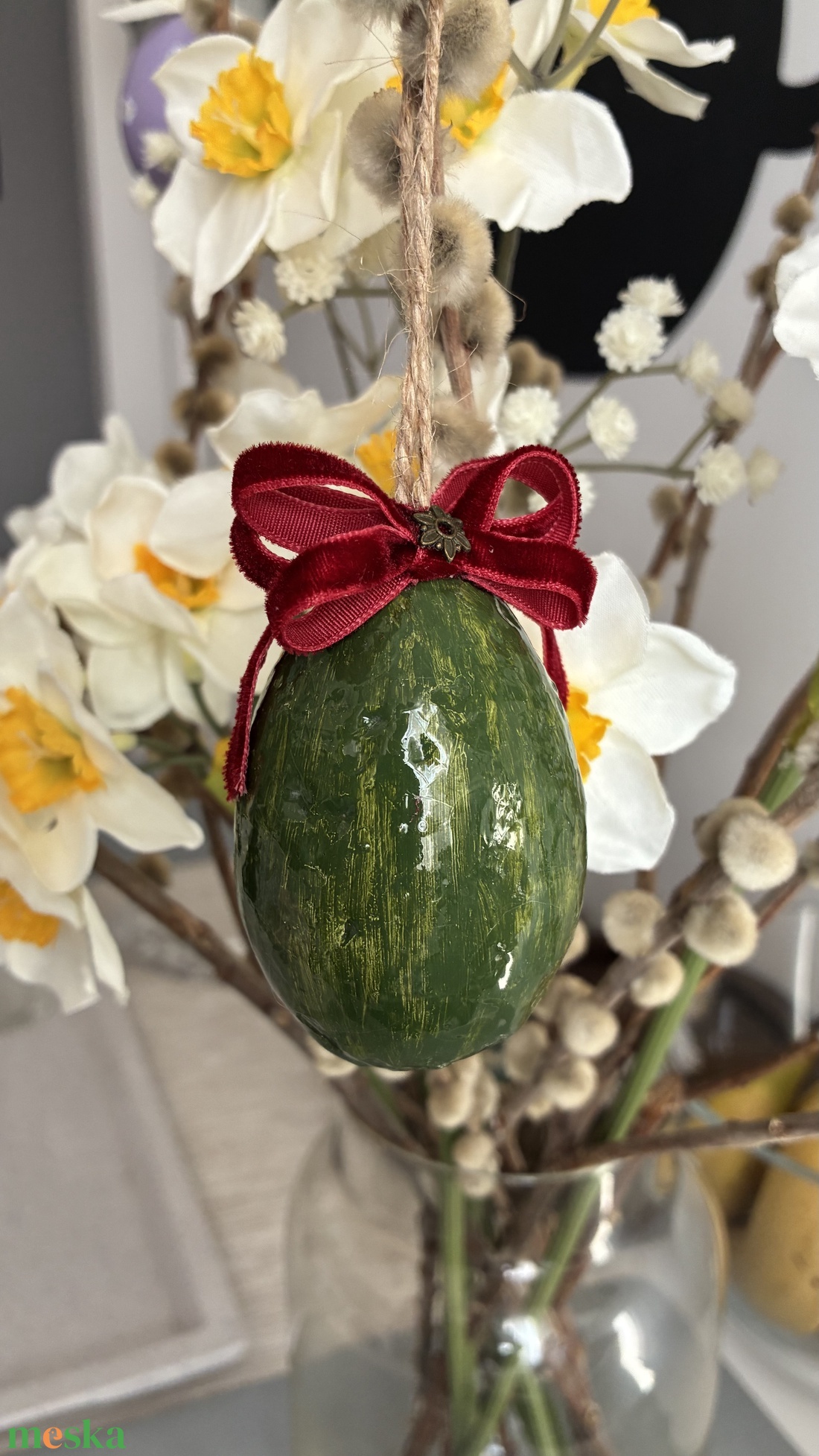 Zöld, piros húsvéti tojás - ünnepi díszek, dekorációk - húsvéti díszek és dekorációk - húsvéti tojásfadíszek - Meska.hu