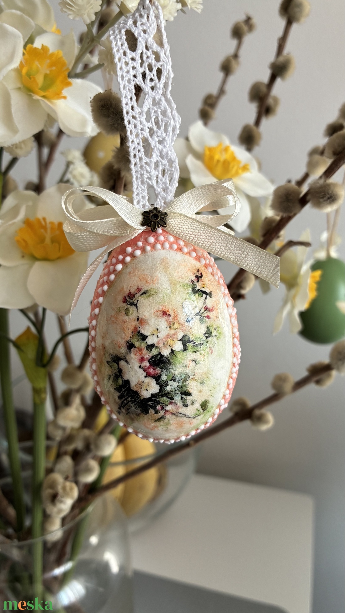 Barackvirágos húsvéti tojás - ünnepi díszek, dekorációk - húsvéti díszek és dekorációk - húsvéti tojásfadíszek - Meska.hu