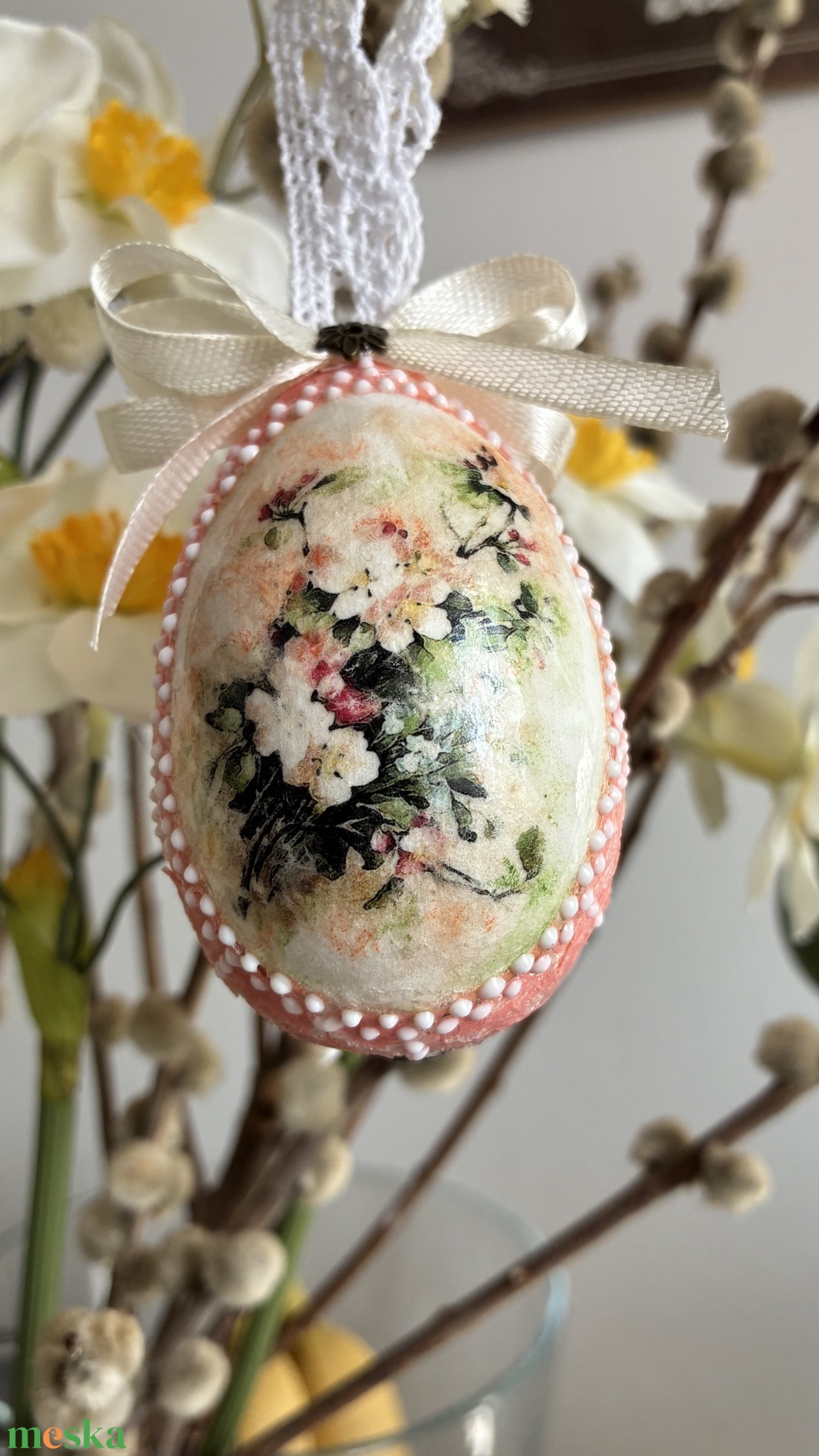 Barackvirágos húsvéti tojás - ünnepi díszek, dekorációk - húsvéti díszek és dekorációk - húsvéti tojásfadíszek - Meska.hu