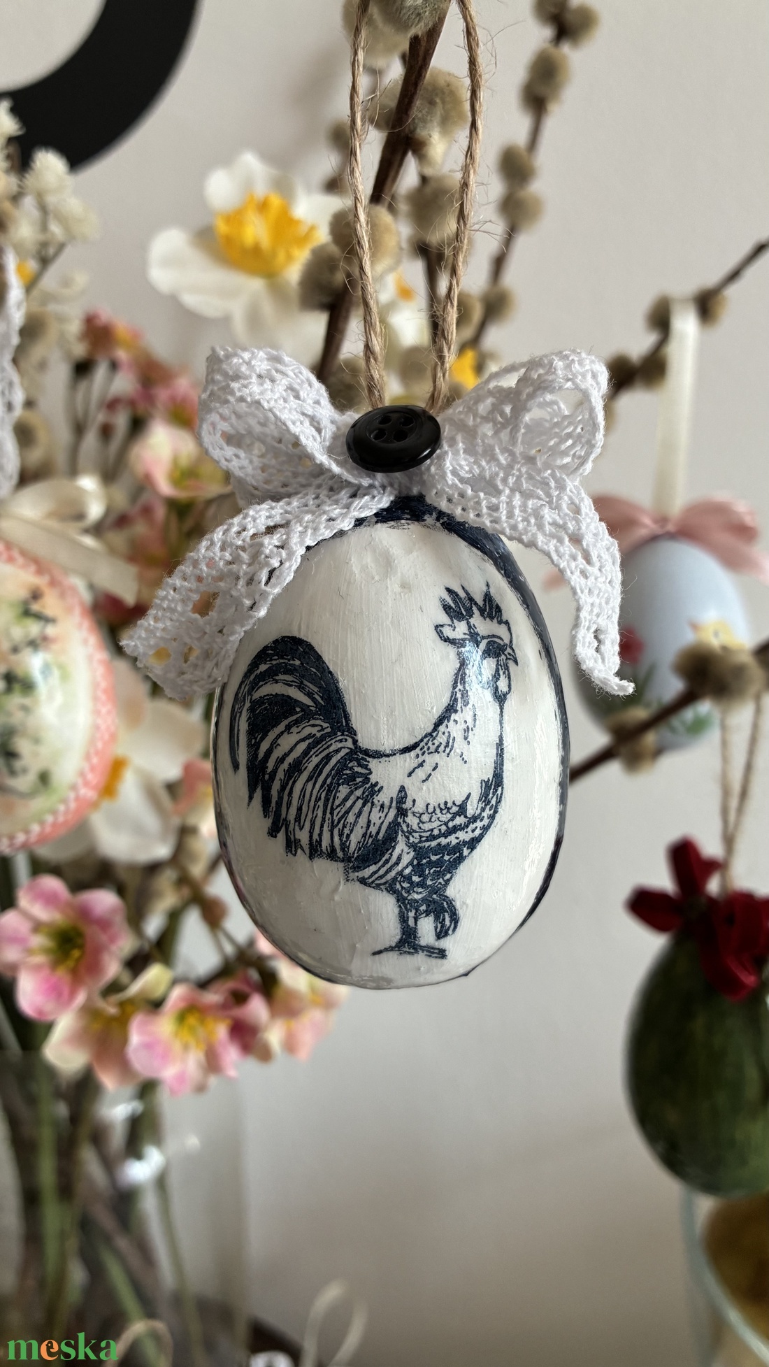 Kék kakasos húsvéti tojás - otthon & életmód - dekoráció - fali és függő dekoráció - függődísz - Meska.hu