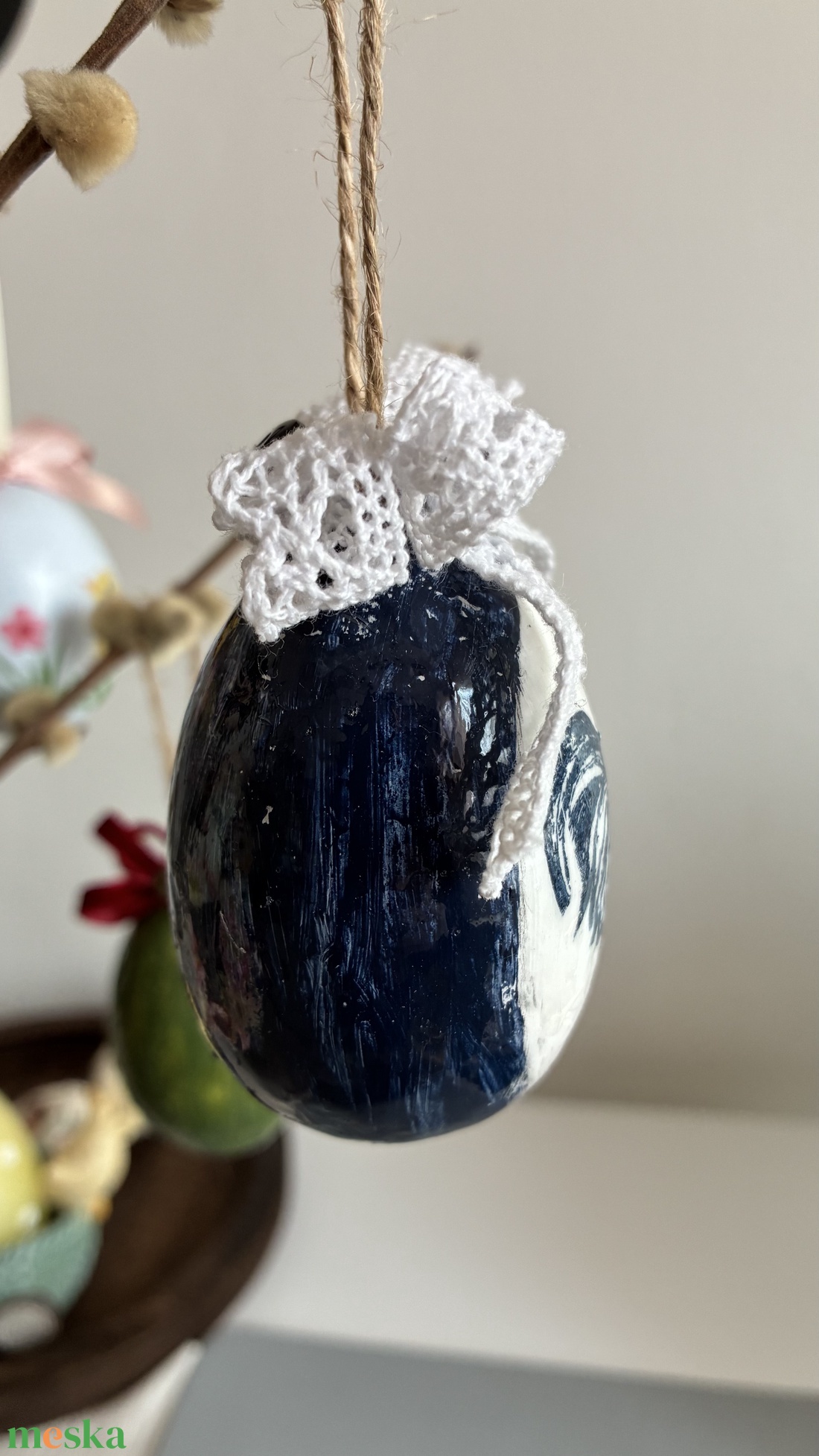 Kék kakasos húsvéti tojás - otthon & életmód - dekoráció - fali és függő dekoráció - függődísz - Meska.hu